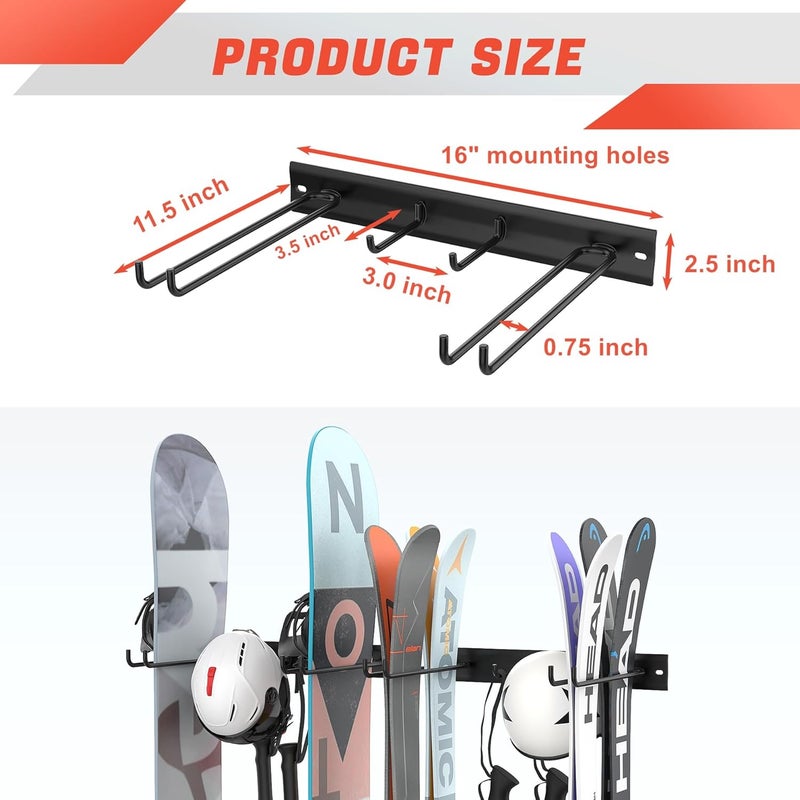 WALMANN Garage Ski Rack, Indoor Ski Hangers for Garage Ski Storage Wall Mounted Ski Holder Holds Up to 8 Pairs of Skis - Image 3